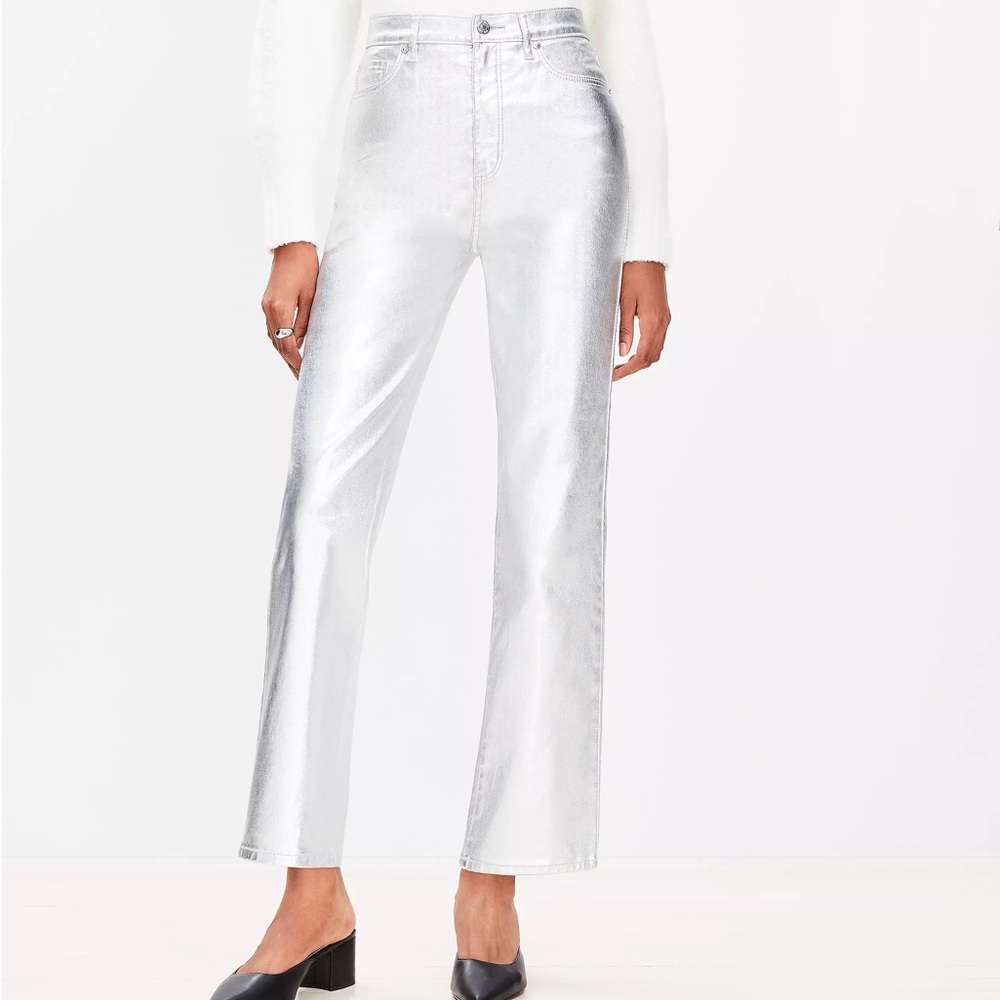 LOFT Metallic Silver Cropped Pants
